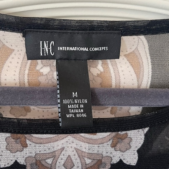 INC International Concepts Black Nylon Patterned Blouse Camisole Women's size M - Picture 5 of 16